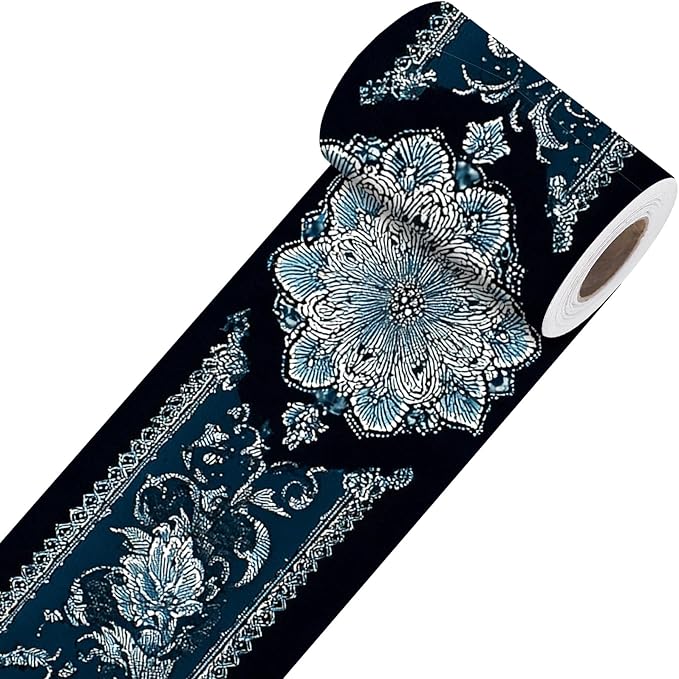 Nuxovilar Wallpaper Border Peel and Stick, Lace Floral Design Self-Adhesive Wallpaper, PVC 3.94×16.4 Ft, Ideal for Accent Walls, Nursery, Home Decor