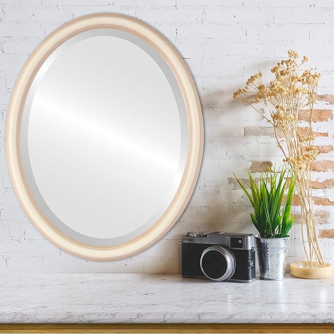 OVALCREST Oval Beveled Wall Mirror for Home Decor - Saratoga Style - Taupe - 14x18 Outside Dimensions