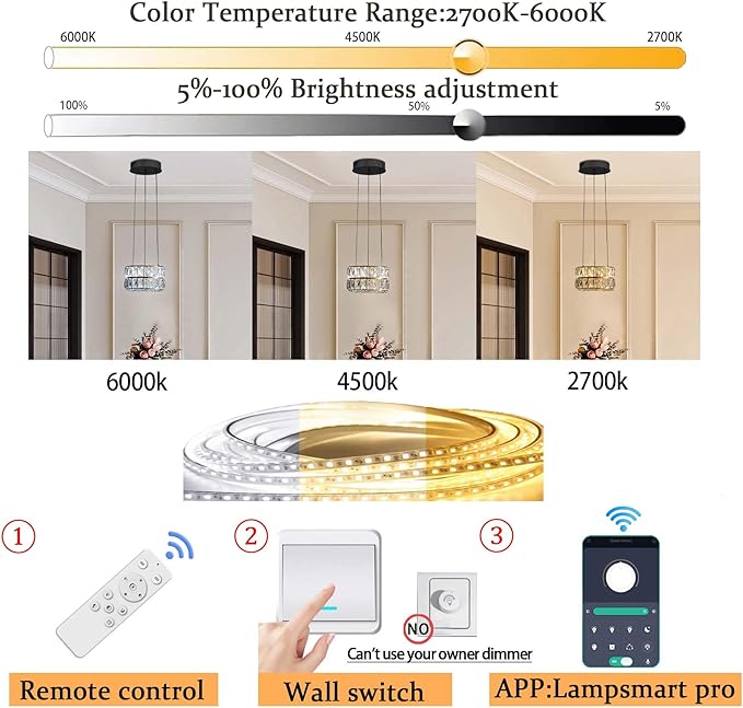 Modern Led Ring Chandelier Dimmable Ring Pendant Light for Kitchen Island Living Room Dining Room Adjustable 11.8 inch Black