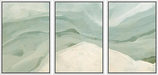 MUDECOR Framed Wall Art Print Set Pastel Waves Blue and White Tones Illustrations Modern Art Boho Decorative Colorful Chic for Living Room, Bedroom, Office - 16"x24"x3 White