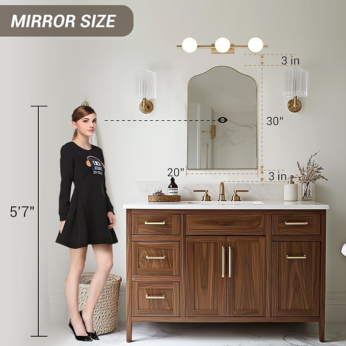 ANDY STAR Brass Scalloped Arched Wall Mirror, 20x30 Brushed Gold Irregular Bathroom Mirror with Curved Design for Vanity, Powder Room, Fireplace, Mantel, Stainless Steel Frame, Anti-Rust