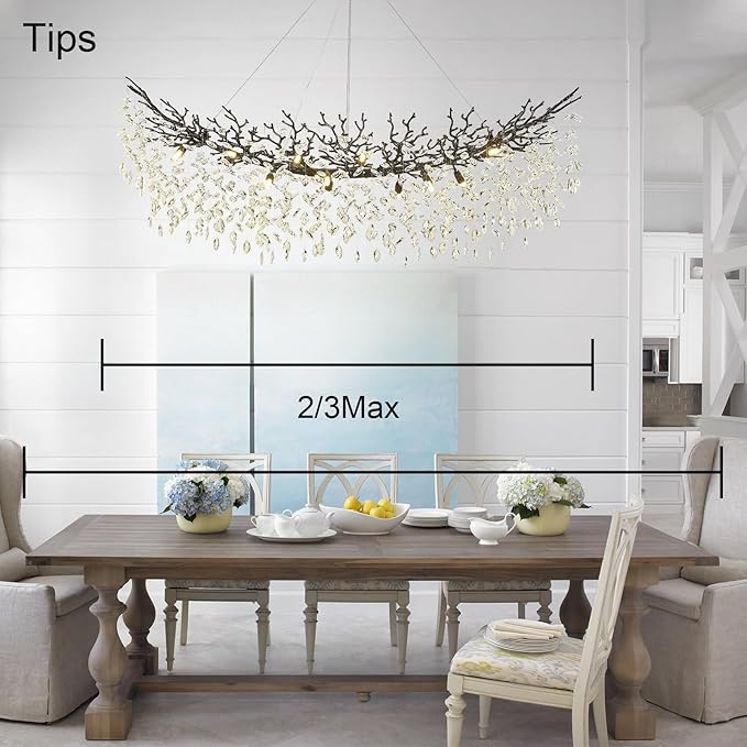 Large Modern Farmhouse Crystal Chandelier, 63" Black Tree Branch Chandelier Antique Vintage Chandeliers for Dining Room 16-Light High Ceiling Chandeliers Dining Room Light Fixture