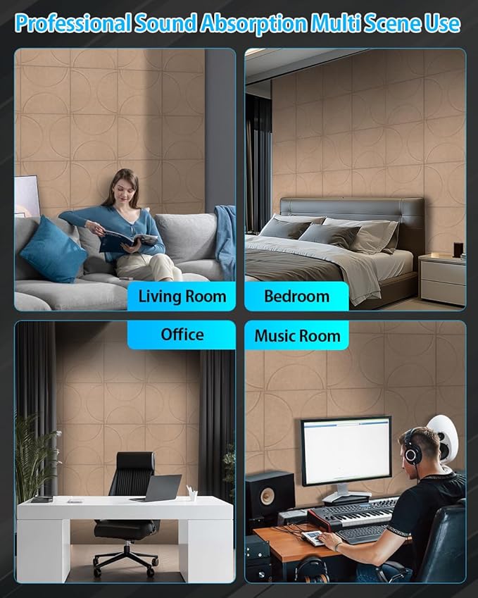 8 Pack Acoustic Wall Panels Self-Adhesive, 16" X 16" X 0.5" Decorative Acoustic Panels, Soundproof Wall Panels for Studio, Home & Living Room, Polyester - Cement Gray