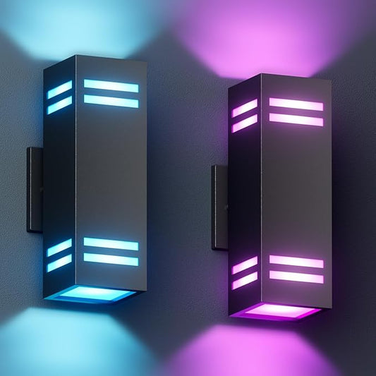KIZON Modern Smart Porch Lights RGBCW, Dusk to Dawn Outdoor Lights Color Changing App Control with Remote, Dimmable WiFi Up and Down Lights Outdoor Sconce for House Theater Garage, ETL Listed, 2 Pack