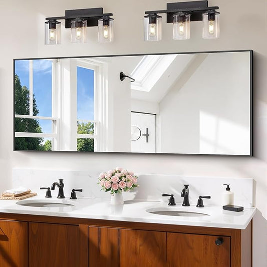 Black Bathroom Mirror for Wall, 24x60 Inch Rectangle with Metal Frame, Modern Vanity for Bathroom Living Room, Entryway Hangs Horizontal or Vertical