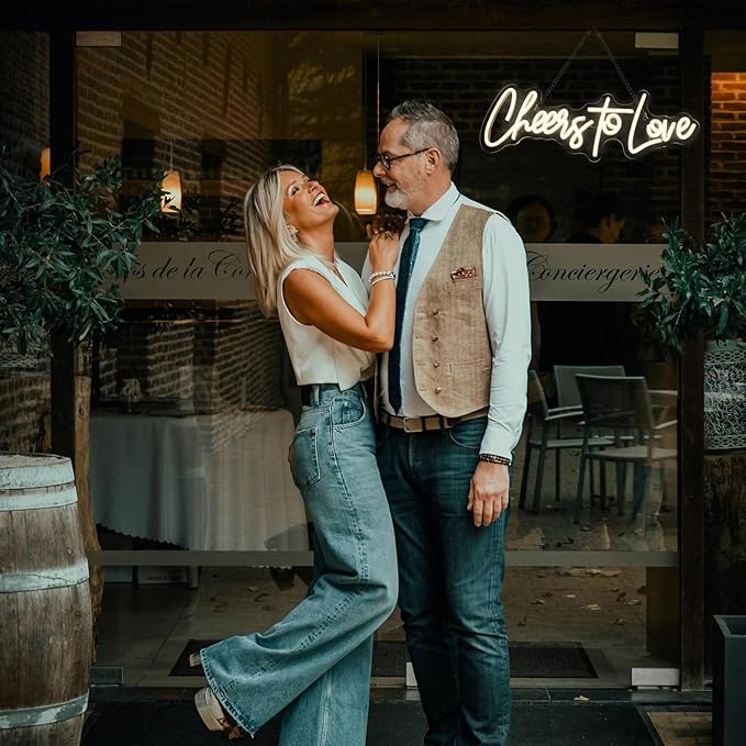 Lucunstar Cheers to Love Neon Sign Wedding Neon Sign Led Lights for Room Warm White Wall Decor Light Sign for Wedding USB Powered Sign Decor 16.5"X5.9"