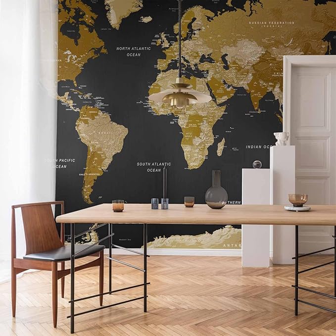 artgeist Premium Wall Mural World Map 157x110 in - XXL Non-Woven Wallpaper Fleece Wall Decor Photo Print Picture Image Design Home Map of The World k-A-0092-a-a