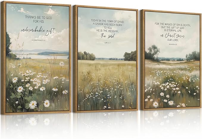 Anyzal Christian Jesus Wall Art Large Bible Artwork Scripture Wildflower Wall Decor for Living Room Bedroom Dining Room 24x36 Inch Set of 3