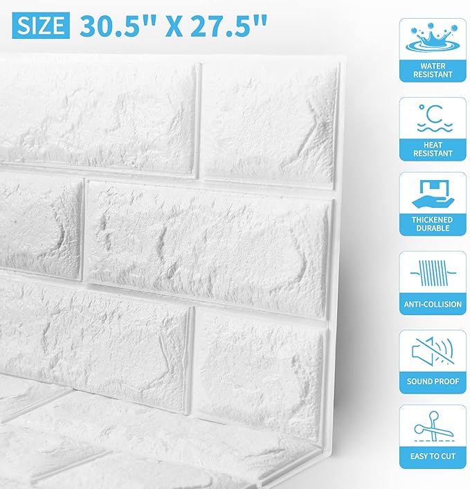 Art3d 115 Sq.Ft Peel and Stick 3D Wall Panels for Interior Wall Decor, Self-Adhesive Foam Brick Wallpaper in White, Pack of 20