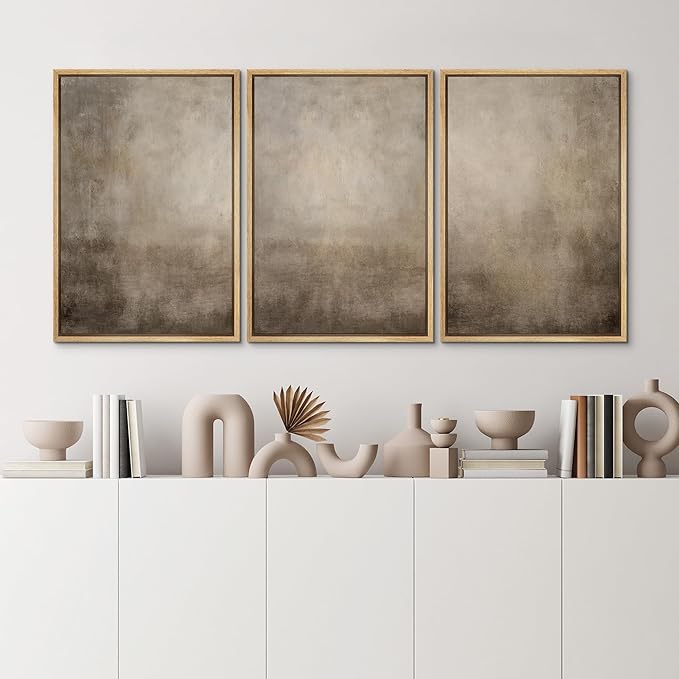 MUDECOR Framed Wall Art Print Set Neutral Abstract Landscape Illustrations Modern Art Boho Decorative Colorful Chic for Living Room, Bedroom, Office - 16"x24"x3 Natural