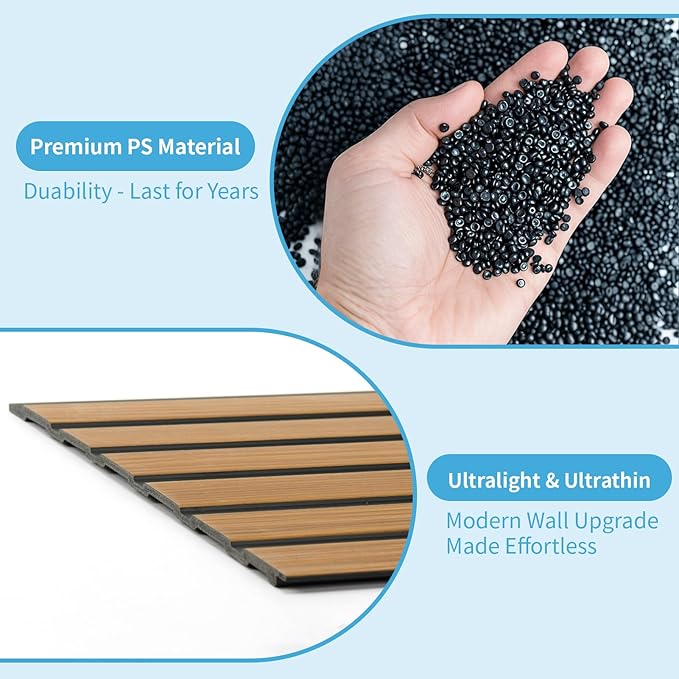 Art3d 4-Pack Glue-On Six-Grid Wainscoting Panel for Interior Wall Decor - 104 x 12 Inch Polystyrene Ultralight Slim Slat Wall Panels for Living Room Bedroom, Rosewood