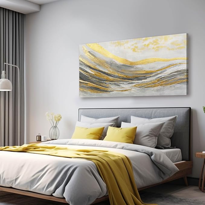 Abstract Wall Decorations Line Wall Art Prints Grey and Gold Canvas Wall Pictures 24"x48" Large Artwork for Living Room Office Decor