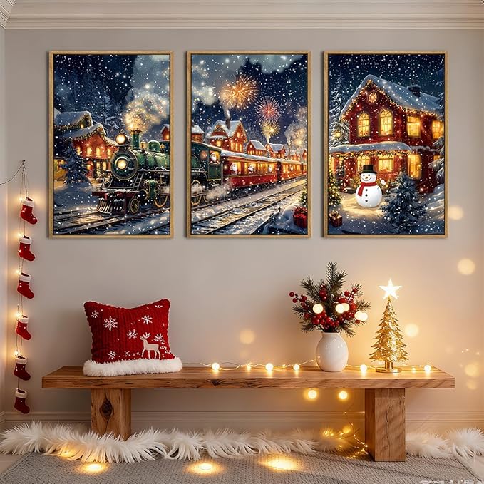 BINCUE Christmas Wall Art Winter Christmas Prints Framed Wall Painting Decor for Living Room Bedroom Dining Room 16x24 Inch Set of 3
