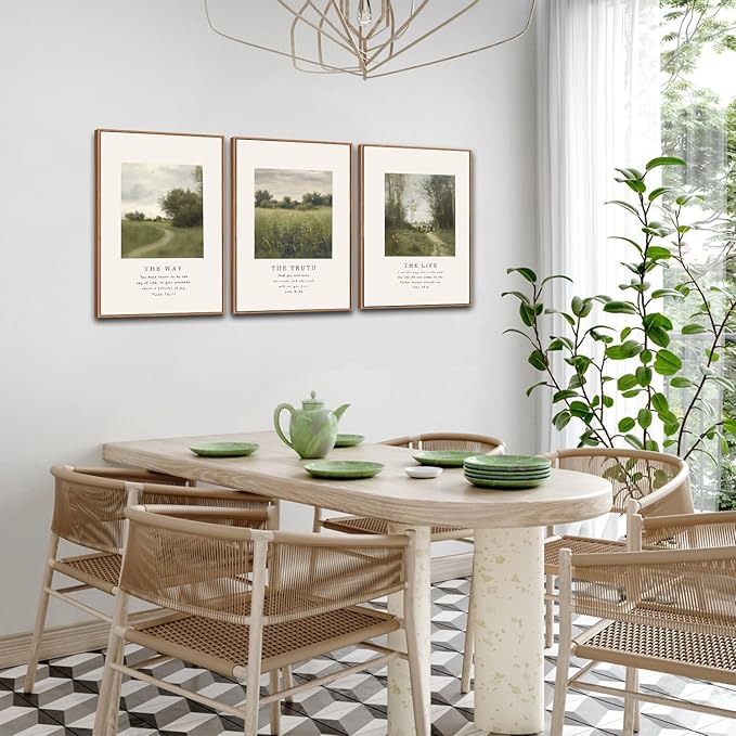 CHDITB Christian Path Framed Canvas Wall Art Set, Biblical Verses Wall Decor, Scripture Spiritual Wall Painting, Vintage The Way The Truth The Life Art Prints for Church Zen Room Office 24"x36"x3