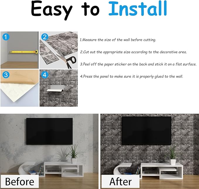 3D Wall Panels Peel and Stick in Grey White，20 PCS XPE Foam 3D Wallpaper, Faux Brick Wall Panels for Bedroom, Stairs, Kitchen