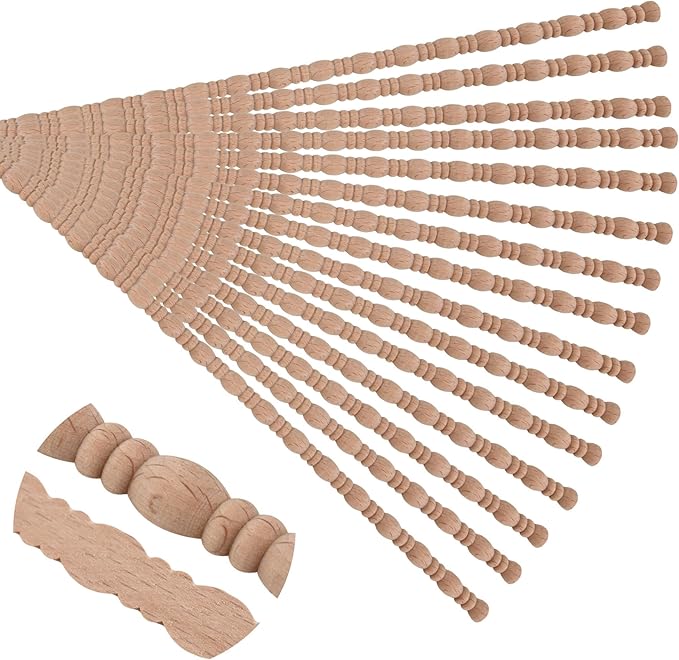 15-Pack 15.75" Unfinished Wood Bead and Reel Trim - Easy to Paint, Cute Decorative Molding DIY Craft for Furniture Frame, Mirror Edge, Wall, Door, Closet, Dresser, Shelf