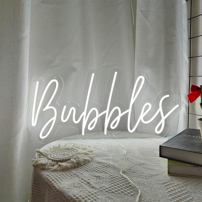 Bubbles Neon Signs for Wall Decor, 23.6 * 11 Inches Led Light Sign for Champagne Wall, Wedding, Engagement, Bar Pub Club, Yes to Champagne for Home Bedroom Birthday Decorations, Easter Gifts, INSNEnN