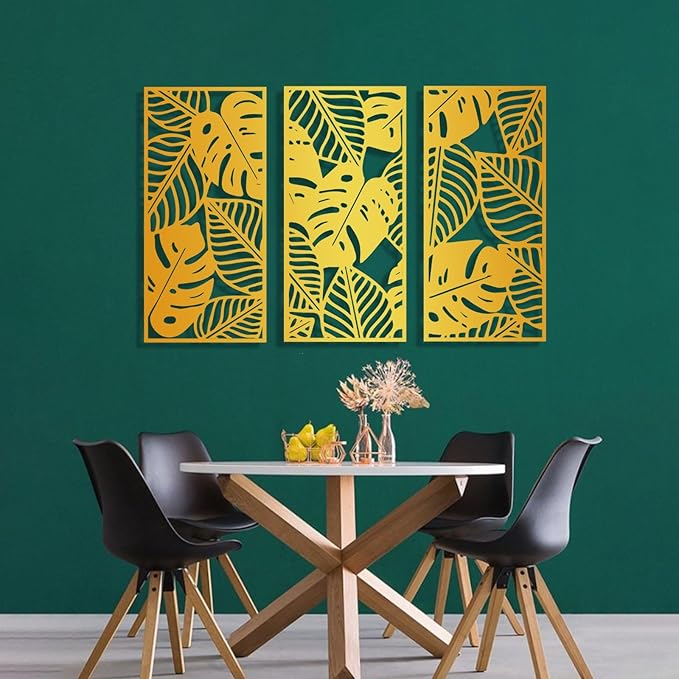 3 Pcs Large Leaves Wall Art, Tropical Palm Leaf Wall Decor, Boho Metal Leaves Wall Art Decor, Hanging Tropical Wall Decor for Living Room Bedroom Outdoor (41x20 inches / 104.5x50x3 PCS, Silver)