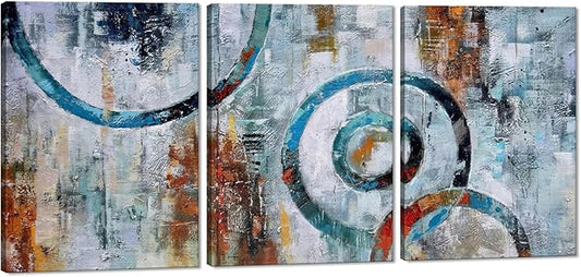 MAMAGO Canvas Wall Art - 3 Pieces Geometric Poster Prints Modern Circle Block Textured Painting Colorful Picture for Bathroom Office Decor Framed Easy to Hang - 20" W x 28" Hx3pcs