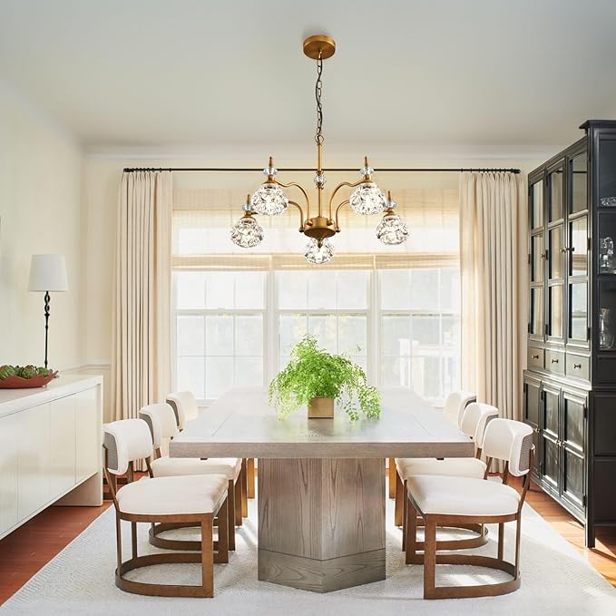 5-Light Vintage Gold Crystal Chandeliers for Dining Room, Antique Victorian Chandelier, Rustic Kitchen Island Light Fixtures, Modern Farmhouse Hanging Pendant Lights for Living Room, Bedroom, Foyer