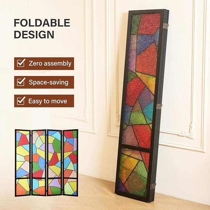 Acrylic Room Divider, 4-Panel Freestanding Partition Screen, Frosted Translucent Privacy Panel - Lightweight Modern Divider for Home Office Studio (Church, 4 Panels)