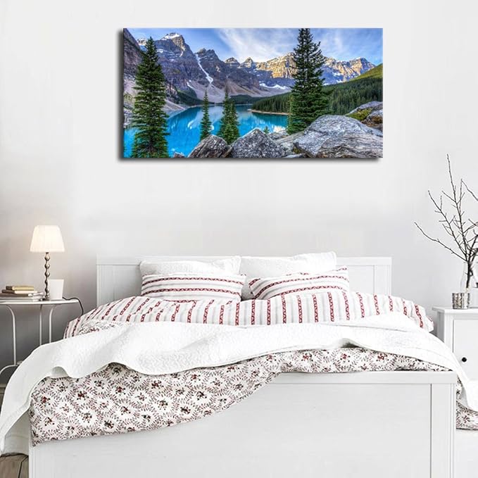 Large Moraine Lake Canvas Wall Art Mountain Lake Canvas Landscape Pictures Nature Artwork Glacially Fed Lake National Park Contemporary Wall Art for Bedroom Living Room Home Office Kitchen Wall Decor