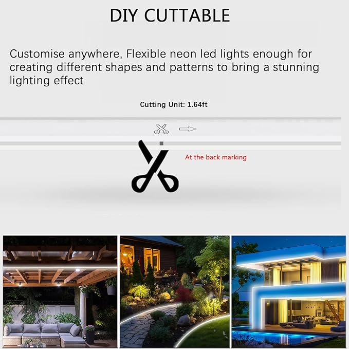 65.6ft Neon Rope Lights - Outdoor Waterproof, Dimmable Rope LED Lights (6000K Daylight White), Expandable & Cuttable Strip Lighting, ETL Listed 120V for Pation, Garden, Bar, Commercial Signage