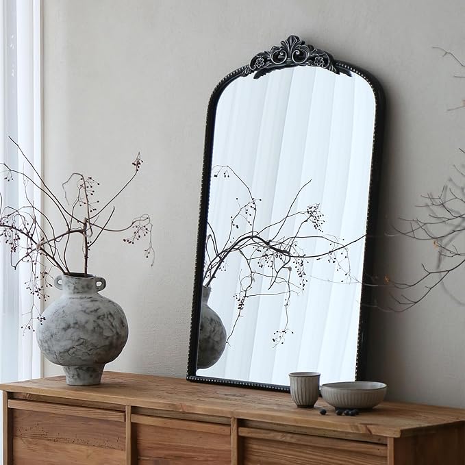 Micasso Vintage Wall Black Mirror: 24" x 36" French Baroque Antique Mirror - Traditional Ornate Decorative Arched Mirrors for Wall/Bathroom/Entryway/Fireplace/Hallway - Home Decor for Living Room