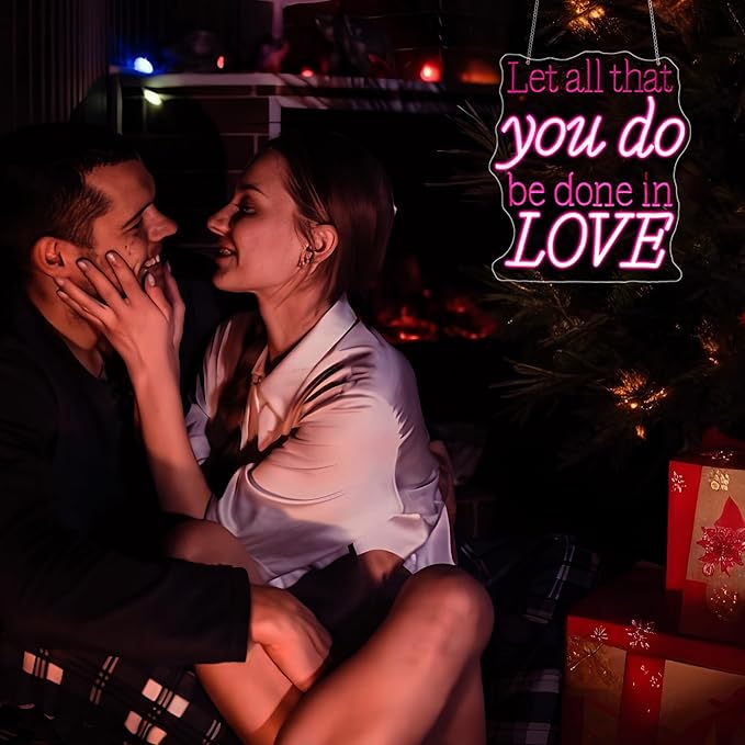 Neon Sign, Let All That You Do Be Done in Love Neon Signs for Wall Decor Neon Pink LED Signs Room 3D Engrave Neon Light Up Signs Home Decor for Bedroom Club Party Bars Shop USB Operated