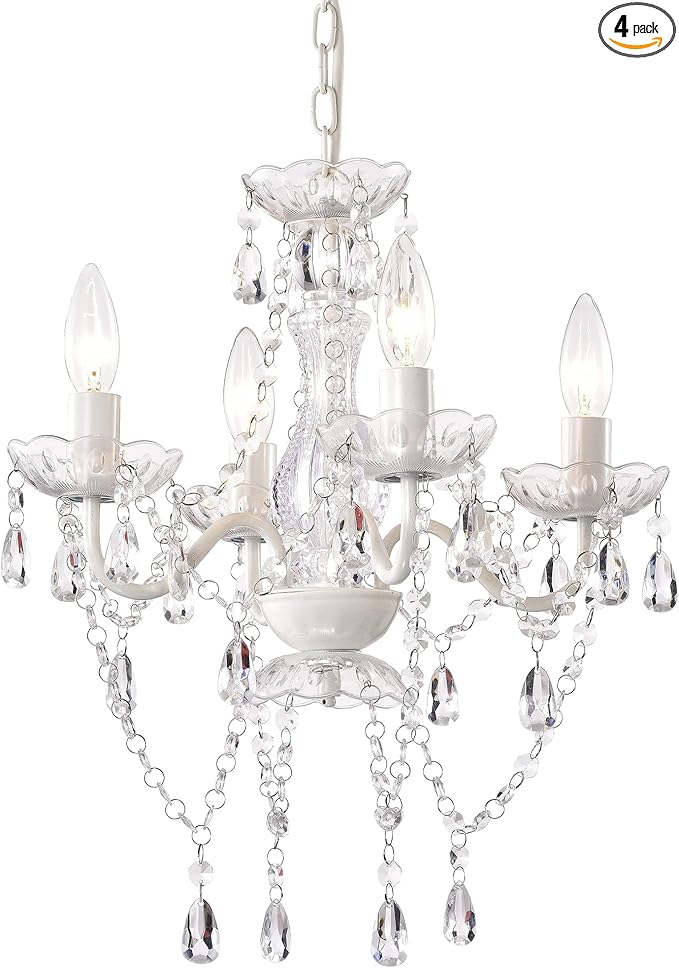 LaLuLa White Chandelier Mini Crystal Chandelier Lighting Hardwired Small Acrylic Chandelier 4 Light Modern Pendant Light Fixtures for Bedroom