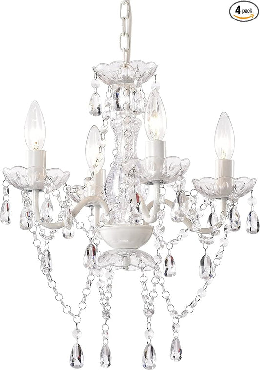 LaLuLa White Chandelier Mini Crystal Chandelier Lighting Hardwired Small Acrylic Chandelier 4 Light Modern Pendant Light Fixtures for Bedroom
