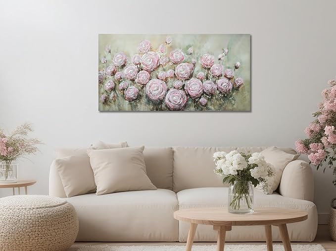 Arjun Floral Wall Art Living Room Rose Canvas Wall Art for Bedroom Flower Large Painting, Christmas Gift Textured Artwork Picture Home Office Dining Room Wall Decor, 40"x20"