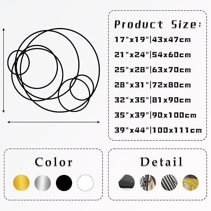 Metal Circles Wall Art - Modern Circular Decor, Abstract Sculpture for Living Room (25"x28"|63x70cm, Black)