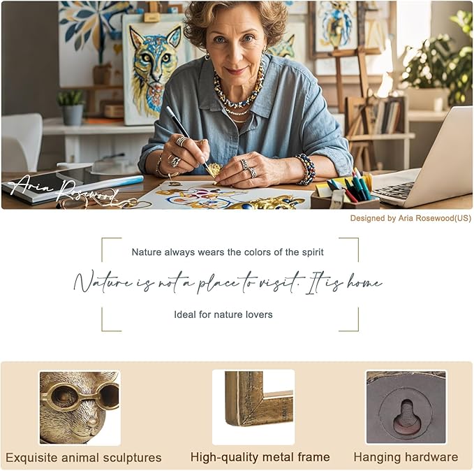 Newinhome Animal Heads Wall Decoration (Gift Metal Frame) Resin Animals Sculptures Head Wall Hanging Decor Gold vintage Wall Sculpture for Living Room Bedroom Office(Rat)