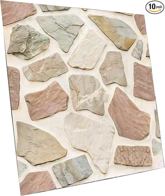 3D Wallpaper Peel and Stick, 3D Wall Panels 10PCS, Waterproof Self Adhesive Decorative 3D Brick Wall Panel Stone Wall Paneling for Living Room Bedroom kitchen Bathroom Interior wallboard (White stone)