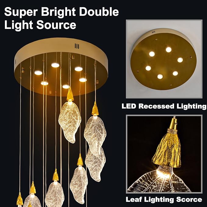 Modern Staircase Chandelier, 20-Lights LED Large Chandeliers for High Ceilings,H78 Long Staircase Lights, Platinum Leaf Foyer High Cailings Lights,Unique Light Fixture for Foyer Entryway