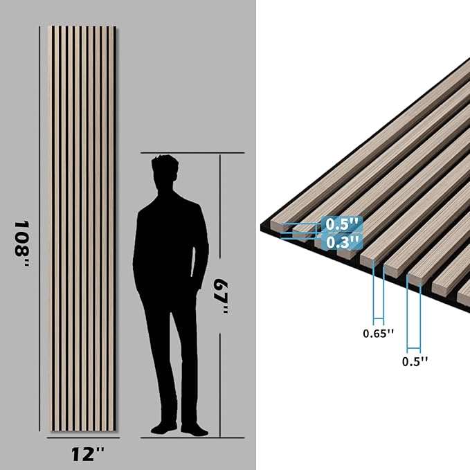 Art3d 2-Pack 108" x 12" Acoustic Wood Panels for Wall, Soundproof Wood Slat Panel for Wall and Ceiling, 3D Fluted Sound Absorbing Paneling for Interior Wall Decor, Living Room, Bedroom - Oak