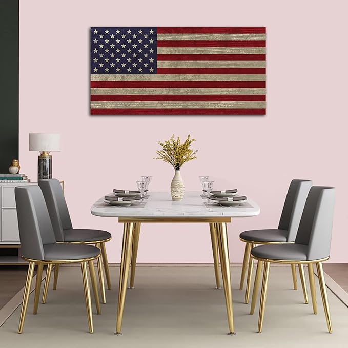 Canvas Wall Art Vintage Flag The Stars and The Stripes Contemporary Artwork Retro Rustic American National Flag Picture for Living Room Bedroom Office Wall Decor Large Canvas Painting Prints 20" x 40"