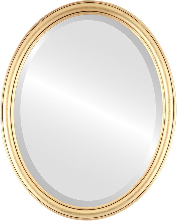 OVALCREST Oval Beveled Wall Mirror for Home Decor - Saratoga Style - Gold Leaf - 22x26 Outside Dimensions