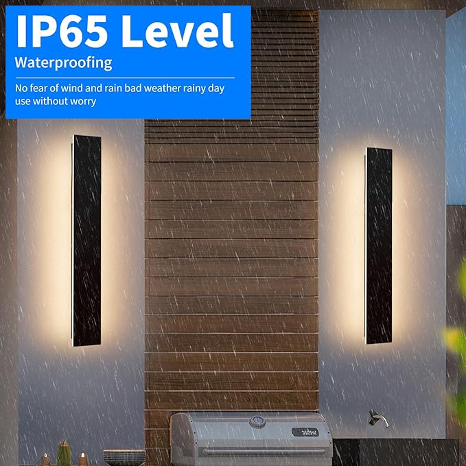 Mikeru Upgraded 2 Pack 31.4" Long & 4.3" Wide LED Wall Sconce, 10%-100% Dimming + 3000K-6000K Adjustable, IP65 Waterproof Outdoor Light Fixtures Cover US Junction Box for Porch, Garage, Basement