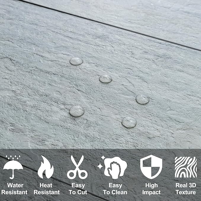 AULIGET 20-Piece Grey Shale Peel and Stick Backsplash Wall Tiles, 6" x 12" PVC Faux Stone Stick on Tiles for Backsplash Kitchen, Bathroom, Laundry Room, Camper, Fireplace