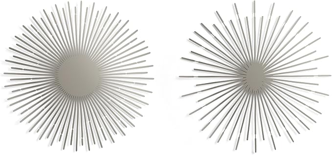 NEODECO Sun Rays-Double Metal Wall Art, Geometric Sun Decor, Metallic colors, Large 3D wall sculpture, model BC, Set of 2 (Silver, Large)