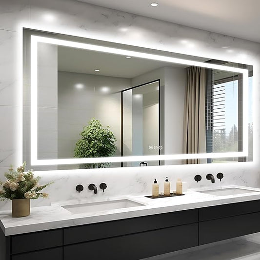 Large 84"x40" Light up Bathroom Mirror with Front Lit and Backlit, Anti-Fog Vanity Mirror with Lights, Stepless Dimmable Lighted Mirror, 3 Colors Smart Mirror (Horizontal/Vertical)