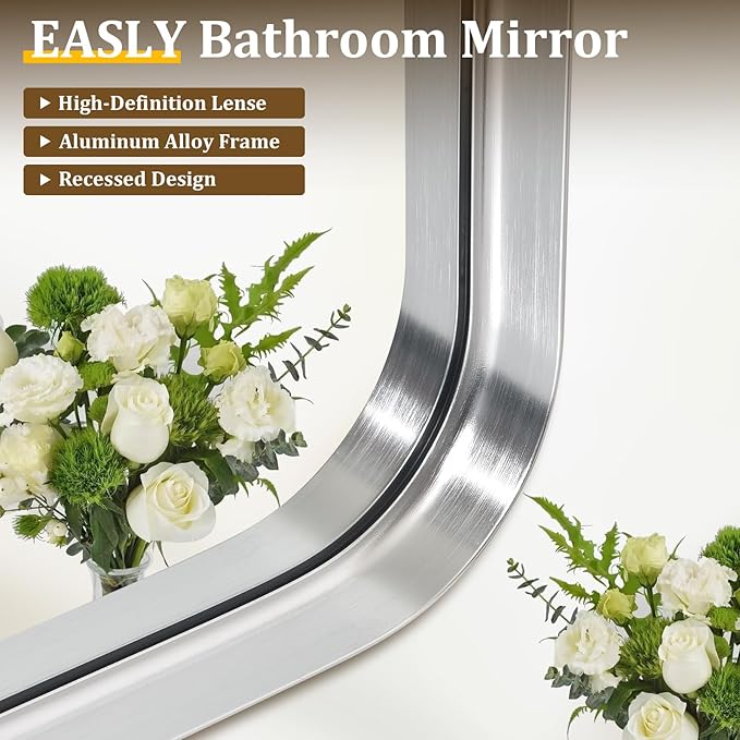 30"x 30" Silver Bathroom Mirror - Aluminum Framed Wall Mirror, Bathroom Wall Mounted Vanity Mirror, Modern Bathroom Mirror, Bedroom, Living Room Wall Mirror, Hang Horizontally or Vertically