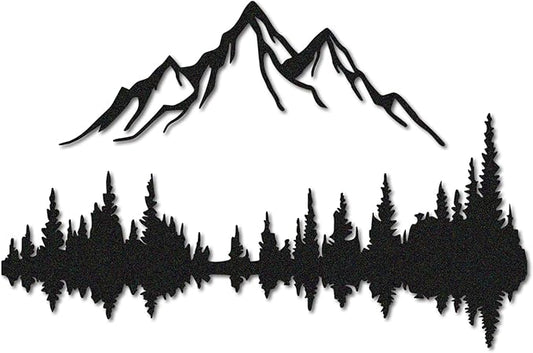 Metal Wall Art - Mountain & Forest Metal Wall Decor - Large Wall Sculpture for Rustic Home Living Room Bedroom Indoor/Outdoor (Black, 23.6'' x 15.7'' / 60 x 40 cm)