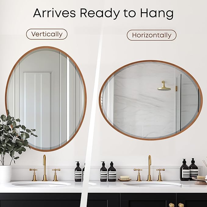 OVALCREST - Oval Wooden Beveled Wall Mirror for Home Decor, Bathroom, Vanity, Bedroom, Living Room, Hallway - London Style (Sunset Gold) 31.1 x 21.1