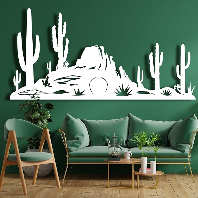 Lunwall Metal Cactus Wall Art, Southwestern Wall Decor, Metal Desert Wall Art, Cactus Yard Art, Outdoor Decor, Natural Themed Home Decor (Black, 35 L" x 17 W" / 90 x 44 cm)