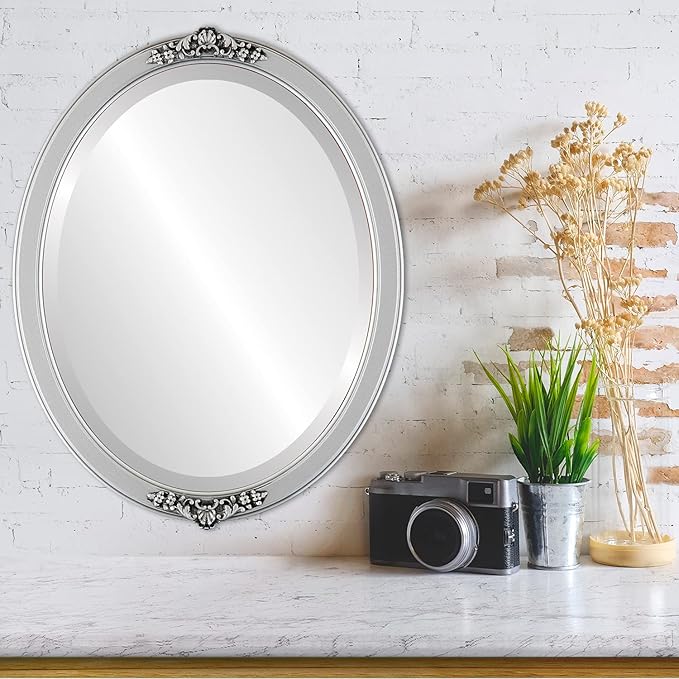 OVALCREST Oval Beveled Wall Mirror for Home Decor - Athena Style - Silver Spray - 26" x 20" Outside Dimensions