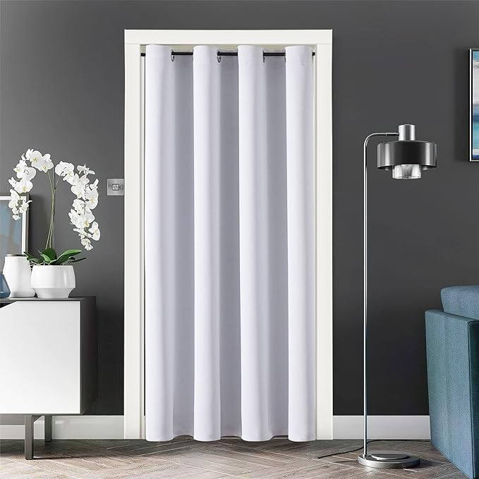 ChrisDowa Blackout Door Curtains for Doorway Privacy, Grommet Closet Curtain for bedroom closet door, Thermal Insulated Temporary Door Cover Room Divider Curtain (1 Panel, Greyish White, 34 x 80 Inch)