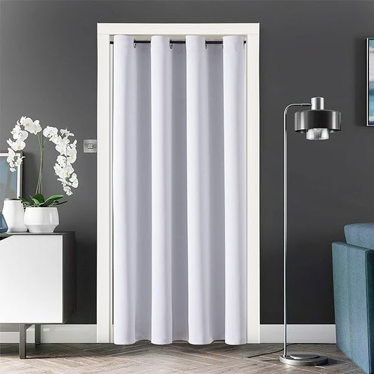 ChrisDowa Blackout Door Curtains for Doorway Privacy, Grommet Closet Curtain for bedroom closet door, Thermal Insulated Temporary Door Cover Room Divider Curtain (1 Panel, Greyish White, 42 x 80 Inch)